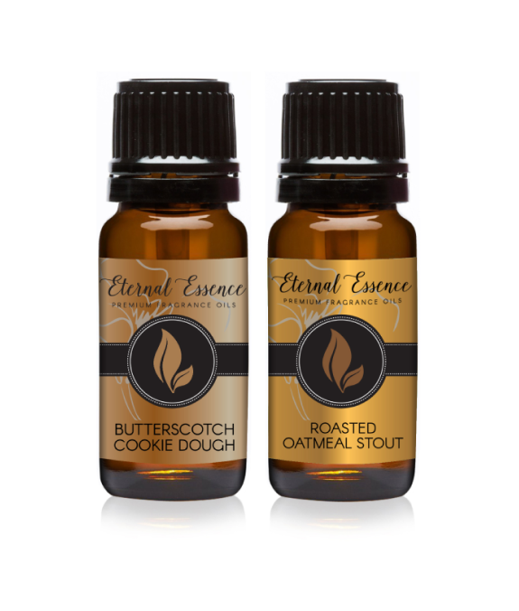 Pair of 10ml bottles of Roasted Oatmeal Stout and Butterscotch Cookie Dough fragrance oils